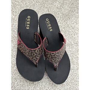 GUESS Women's Brown Platform Heel Flip Flops Sandals Shoes Size 7